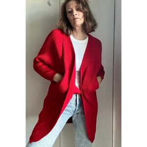 Lovers + Friends Cardigan Ribbed Sweater Red Size Small Heavy knit Midi Pockets